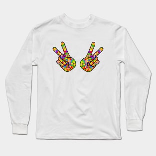 PEACE Sign Hand Retro Rainbow Long Sleeve T-Shirt